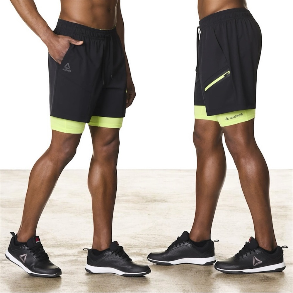 Reebok Athletic Shorts with Black and Neon Accents